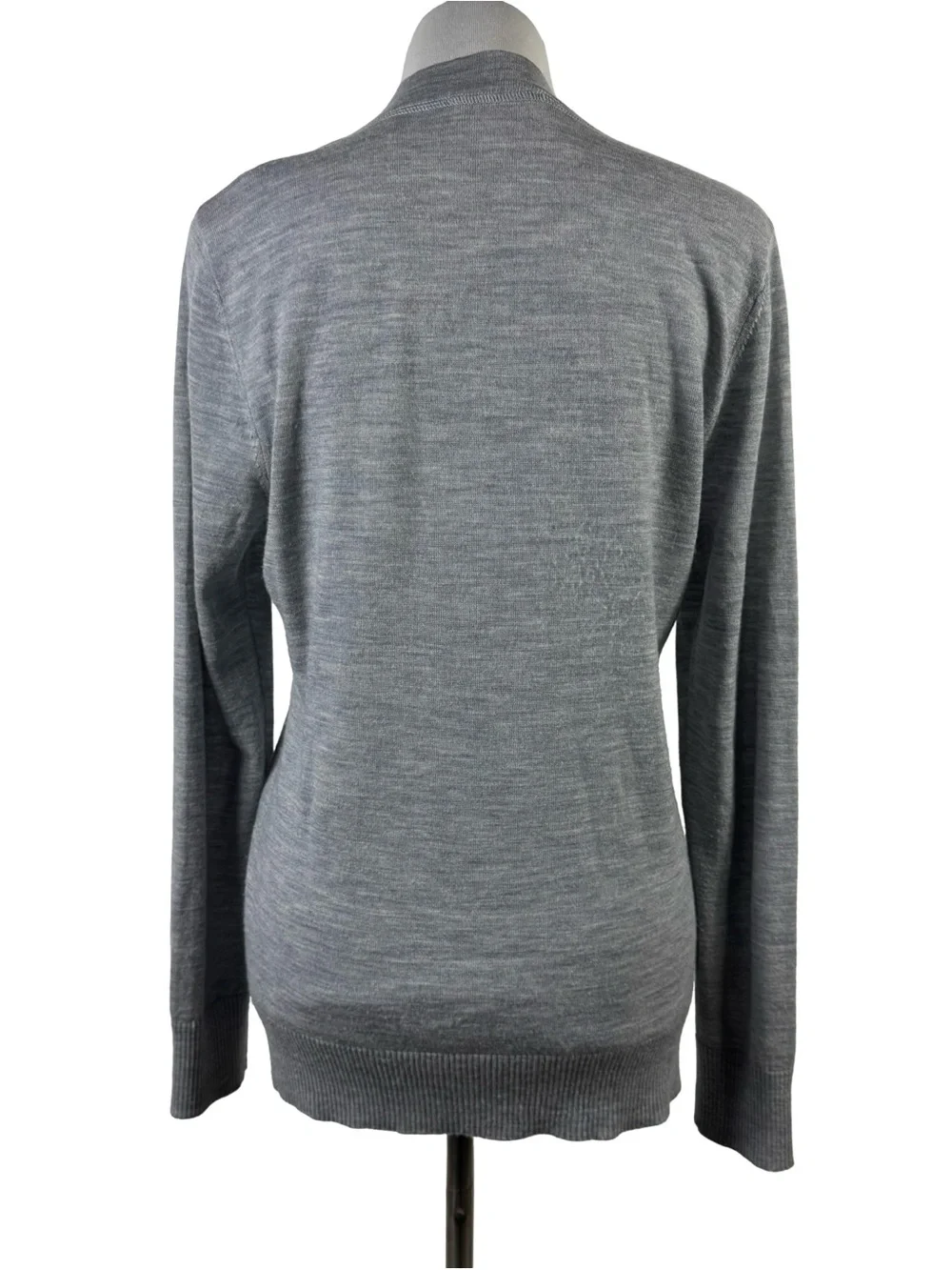 Tory Burch Heather Gray 100% Merino Wool Cardigan Large Silver Buttons Size L